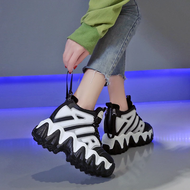 Зимние кроссовки, визуально увеличивающие рост; женские кроссовки на толстой подошве; женская обувь; нескользящие женские кроссовки на толстой подошве