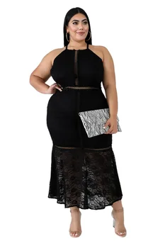 

Sexy Black Plus Size Lace Fishtail Long Dress Night Party Backless Bandage Maxi Dresses Women African Clothes Vestidos Mujer