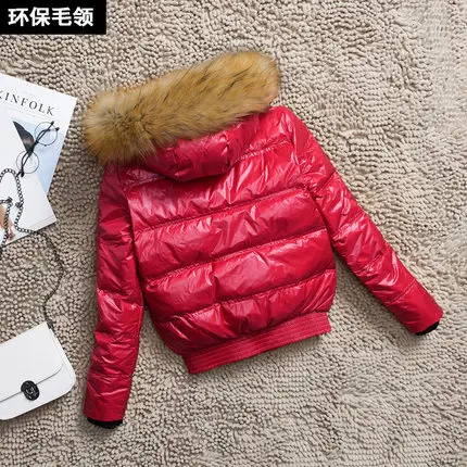 Tcyeek/Новинка года; брендовая одежда; натуральный мех енота; пуховик на утином пуху; Женское зимнее короткое пальто; толстая теплая одежда касако Hiver 201811 - Цвет: Red Faux Fur