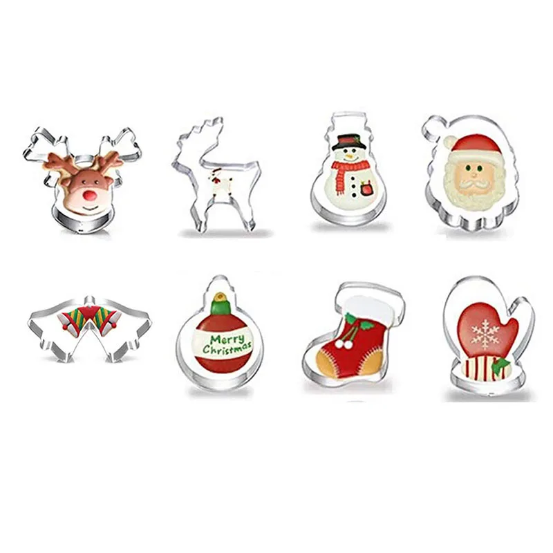 8pcs-5 8 шт рождественские формочки для печенья из нержавеющей стали рождественские праздники формы для печенья для изготовления кексов, печенья, сэндвичей - Цвет: 8pcs-5