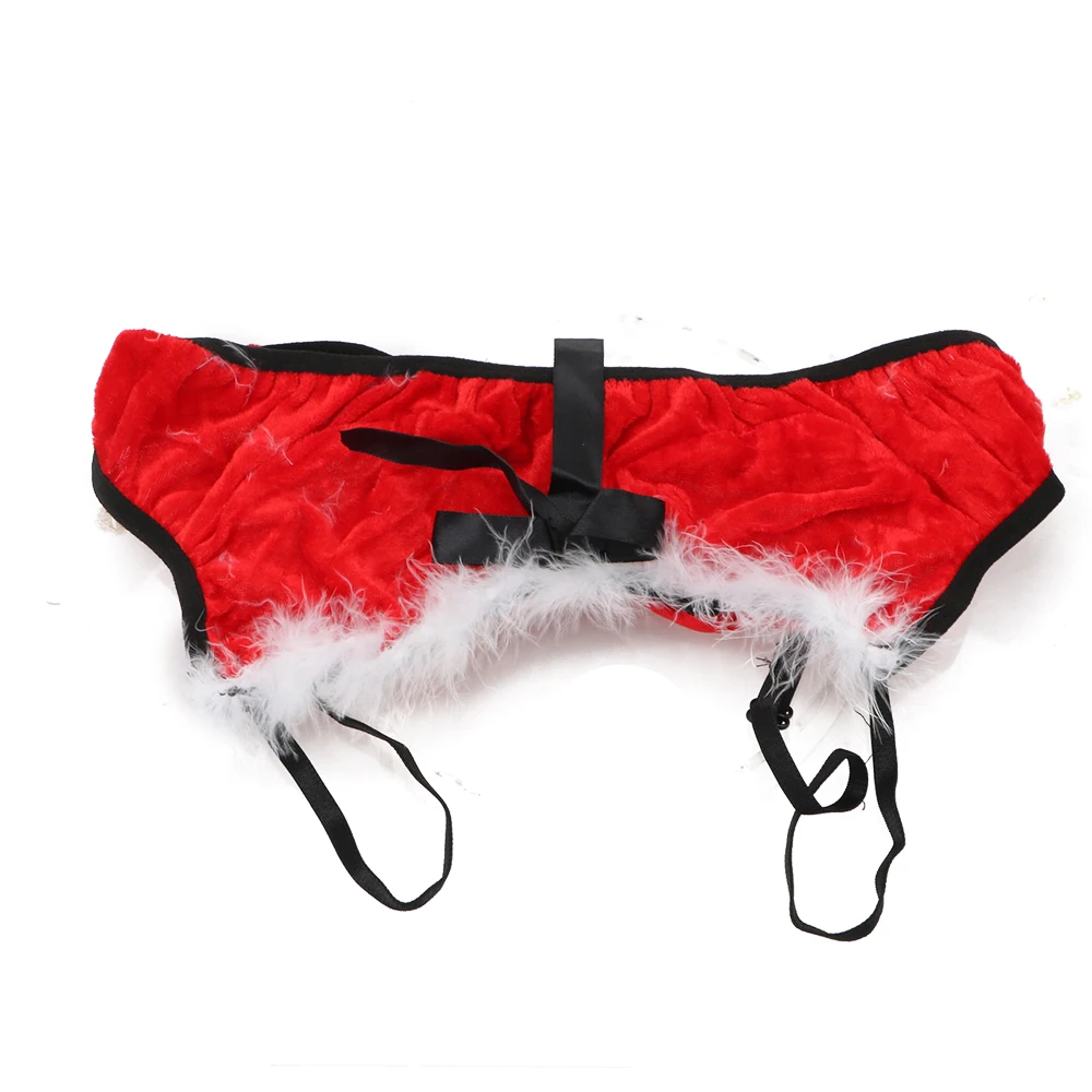 OLO, 1 комплект, сексуальное эротическое нижнее белье, Трехточечное бикини с трусиками, Кружевная комбинация, женский сексуальный костюм с открытой спиной, красный Рождественский стиль