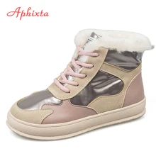 APHIXTA/; зимние женские ботильоны; обувь на платформе с плюшевой подкладкой и шнуровкой; ковбойские теплые женские зимние ботинки на меху с плюшевой подкладкой