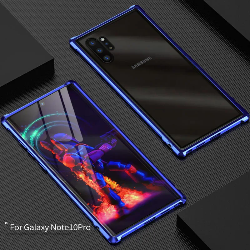 Защитный чехол 9H для Samsung Galaxy Note 10 Plus противоударный жесткий с металлической