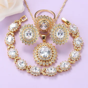 

Sunflower Clip Earrings And Necklace Jewelry Sets African Gold-Color Zircon Wedding Accessories Elegant Women Suits For Wedding