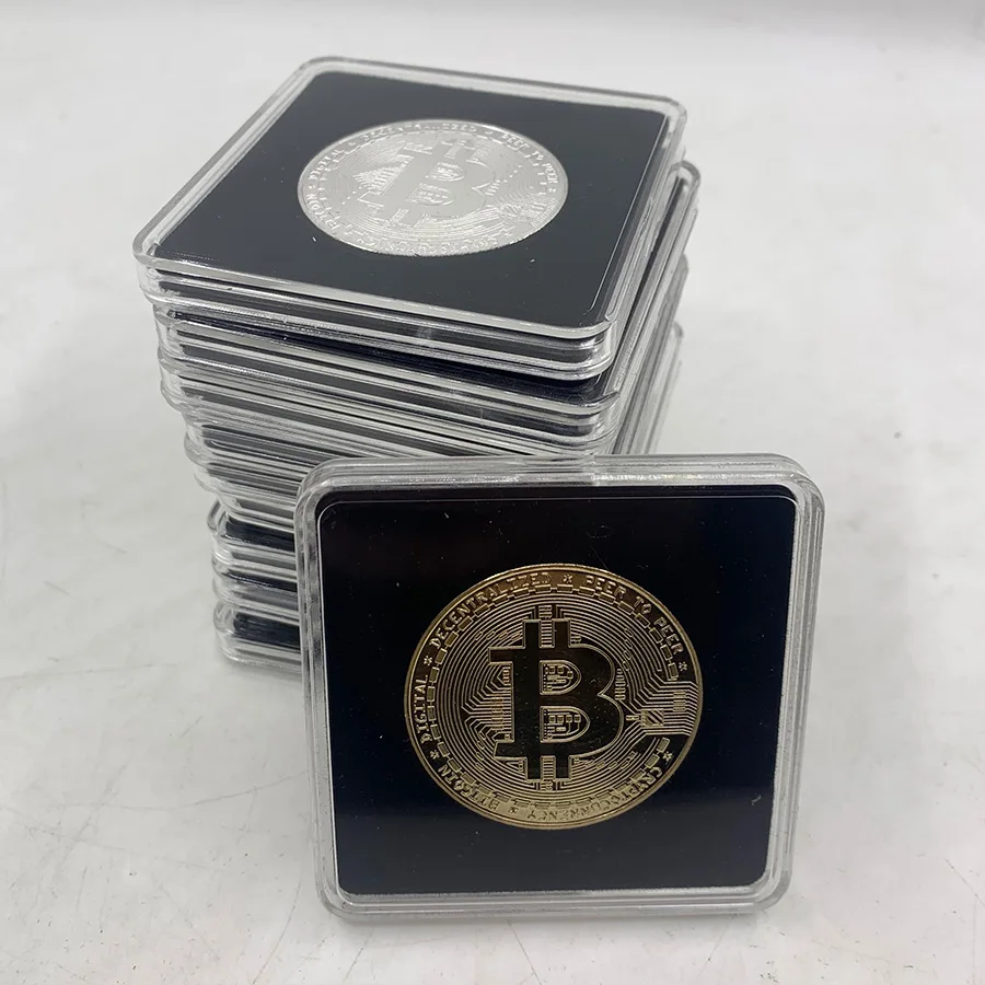 BITCOIN! Gold Plated Physical Bitcoin in protective acrylic case 2-Pack 2019 