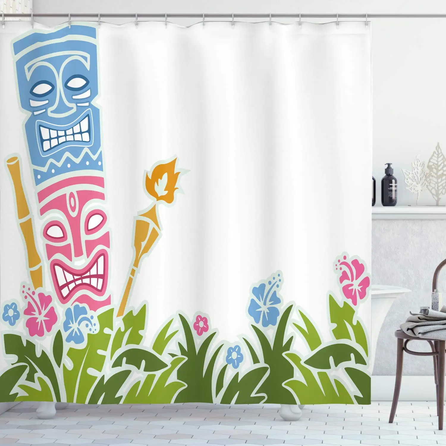Tiki Bar Shower Curtain Surrounded By Fresh Vibrant Hibiscus Tiki Bar Shower Curtain Surrounded By