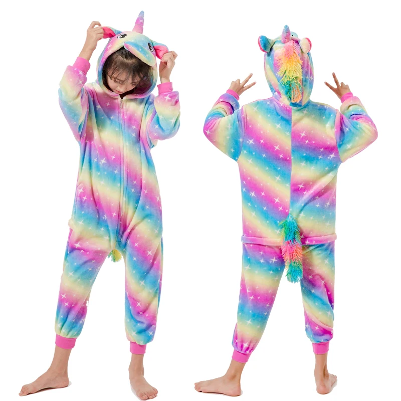 Rainbow Star Unicorn Kigurumi/Пижама с единорогом; комбинезон с животными для детей; одежда для сна для мальчиков и девочек; детская пижама с рисунком единорога; зимний комбинезон - Цвет: Rainbow Star Unicorn