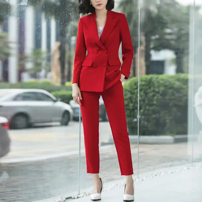 2021 Yeni Ofis Is Blazer Takim Elbise Yuksek Kalite Eski Kadin Pantolon Takim Elbise Blazers Ceketler Pantolon Iki Adet Set Kirmizi Pembe Mavi Pant Suits Aliexpress