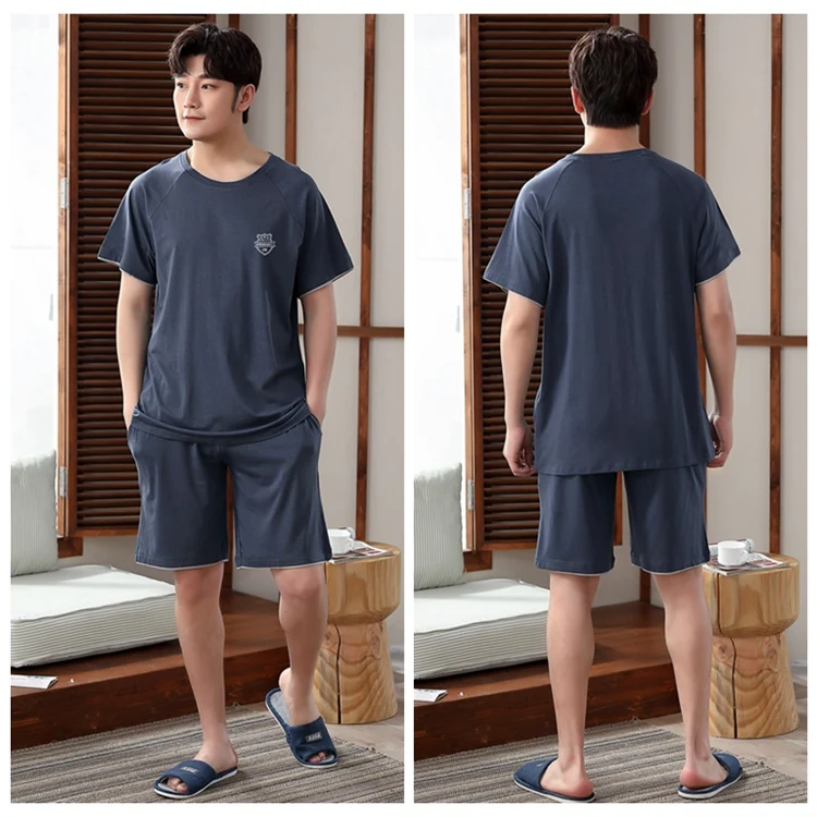 2021 Summer 100% Cotton Short Sleeve Pajama Sets for Men High Quality Sleepwear Suit Pyjama Male Homewear Nightwear Home Clothes mens loungewear sets