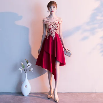 

Embroidery Cheongsam Women Sexy Slash Neck Prom Dresses Red Bride Wedding Dress Elegant Evening Party Dress Satin Qipao