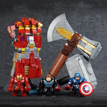 

Super Heroes Avengers Bricks Mark85 Iron Man Endgame Weapon Thanos Infinity Gauntlet Mjolnir Stormbreaker Building Blocks Toys