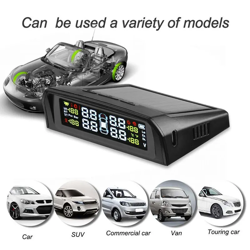 Vehemo черный ЖК TPMS система мониторинга давления в шинах Анти-взрыв автомобильный мониторинг шин низкая энергия Солнечный прочный