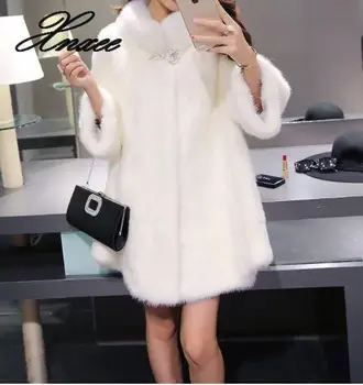 

New M-4XL winter faux fur coat long coat imitation rabbit fur coats female suede jacket female jackets vetement femme 2020