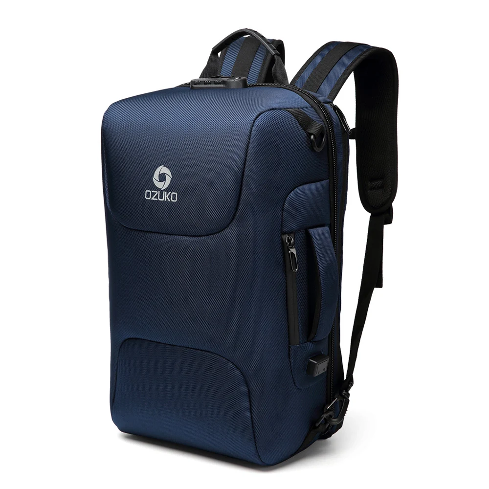 OZUKO портативный открытый большой емкости многофункциональный мужской рюкзак USB Бизнес ноутбук Водонепроницаемый Противоугонный рюкзак для путешествий - Цвет: Синий цвет