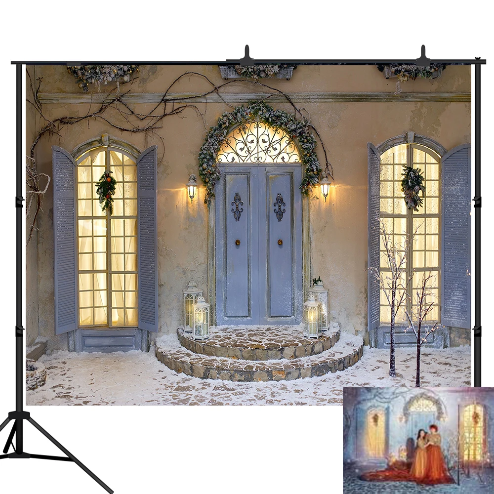 Рождественский фон для фотосъемки Lyavshi зимний венок деревянная дверь домашний