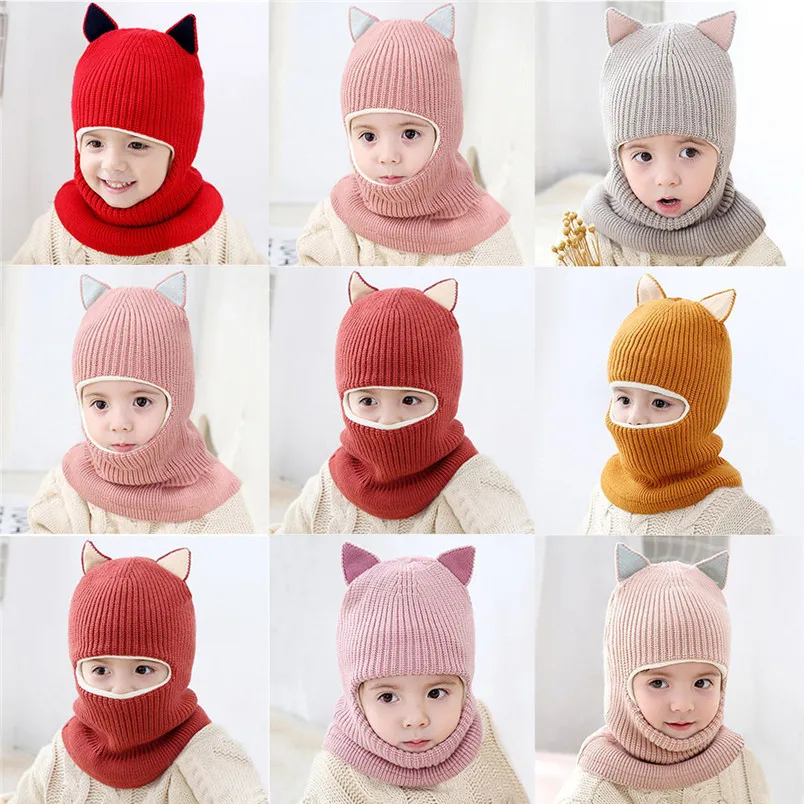 Осенне-зимние детские шапки с помпонами, детские вязаные шапки для девочек и мальчиков, теплая шерстяная шапка с капюшоном, Детские шарфы, шапочки для малышей J6