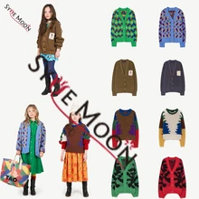 Новые брендовые Детские свитера на осень и зиму, вязаный кардиган с принтом для мальчиков и девочек, милая детская одежда из хлопка, костюм
