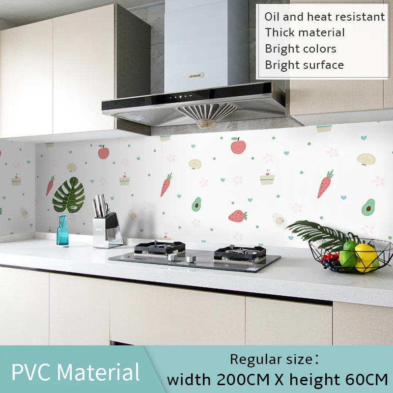 60*200cm Kitchen oil-proof wall stickers cooker high temperature waterproof tile cabinet range hood refurbished wallpaper - Цвет: 60x200cm