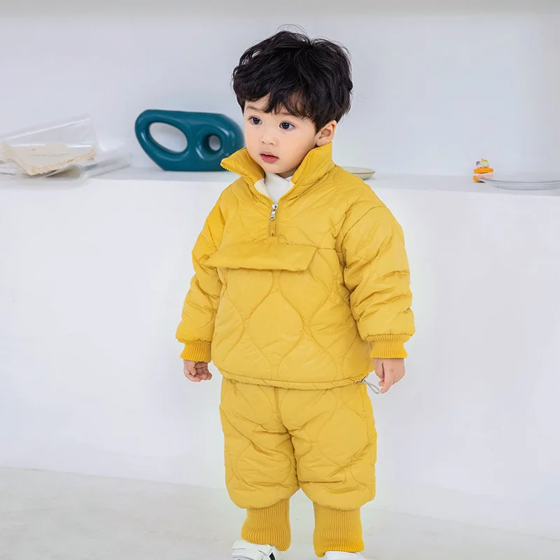 

2020 Winter 12M 24M 2 3 4 5 6 Years 80-120cm Children Clothing Solid Padded Jacket + Pants 2 Pcs Set For Kids Baby Boys Girls