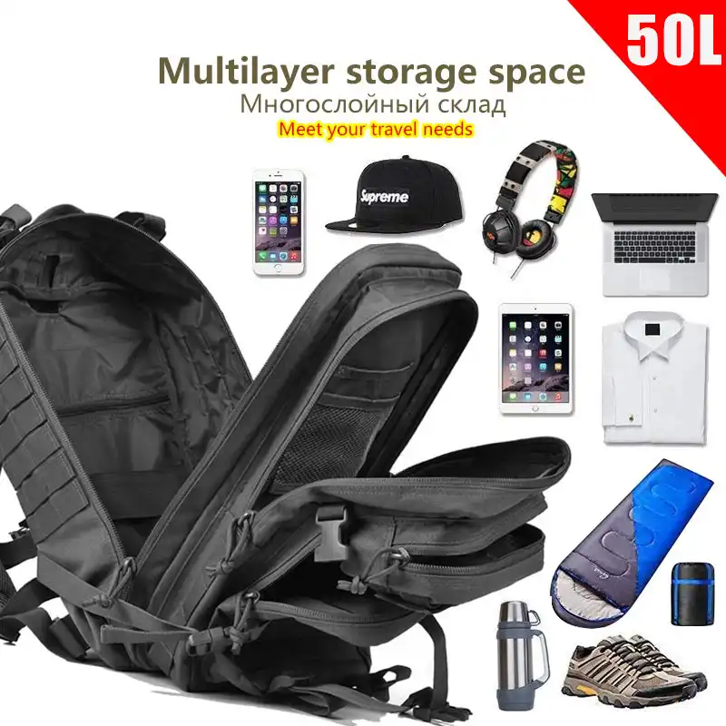 LEBEE 50L capacità Uomini Esercito Tattico Militare Grande Zaino  Impermeabile Sport allAria Aperta Escursionismo Caccia al Campeggio,A  Camping e outdoor Zaini e borse berjaya.edu.my