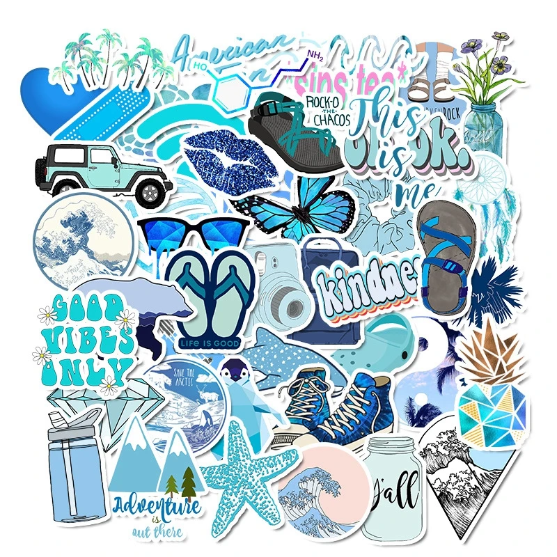 50 шт. наклейка для девочек на ноутбук животные Синий Vsco стикер s упаковка водонепроницаемые игрушечные чемоданчики для детей граффити крутая наклейка для детей
