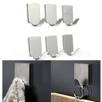 

6PCS Adhesive Stainless Steel Hook Hanger Kitchen Wall Door Stick Key Holder Wall Organizador Scissors Cooking Tool Key Hanger