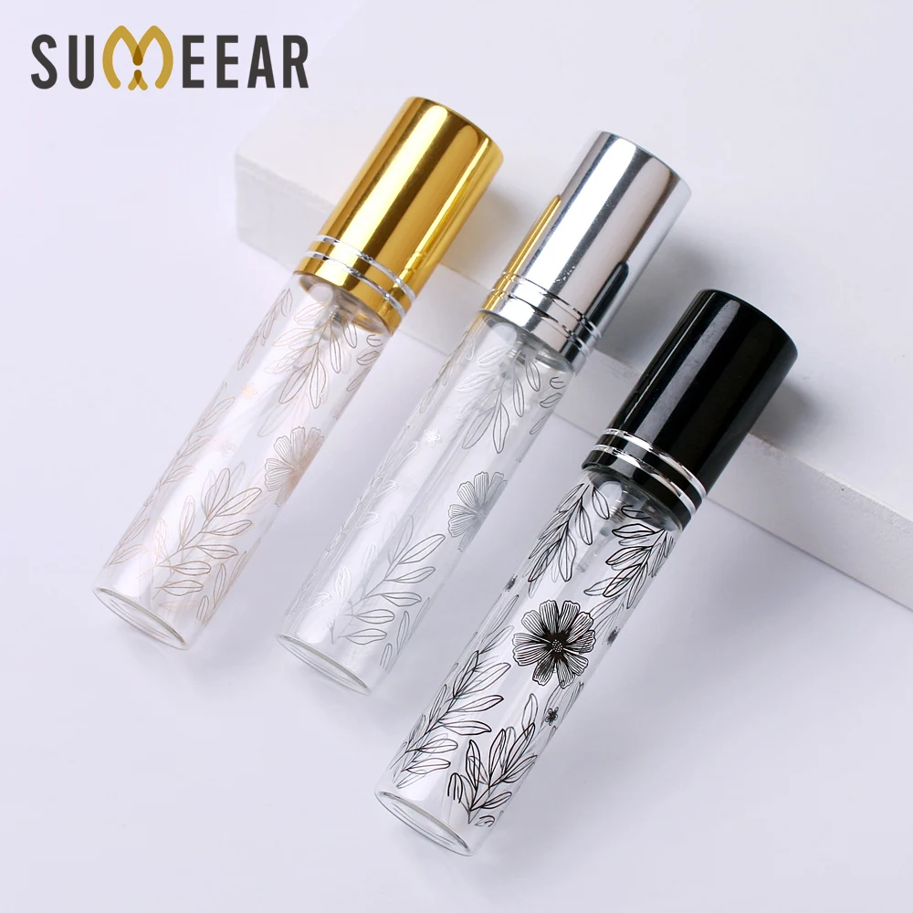 100 pcs/lot 10ml Portable flower pattern Glass Perfume Bottle With Atomizer Empty Cosmetic Mini refillable bottles