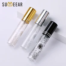 100 sztuk/partia 10ml przenośny kwiat wzór szklane butelki perfum z atomizerem puste butelki kosmetyczne Mini wielokrotnego napełniania