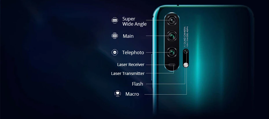 Google Play Honor 20 Pro, 8 ГБ, 128 ГБ, 256 ГБ, 48 МП, четыре тыловые камеры, 20Pro, NFC, Kirin 980, четыре ядра, 6,26 дюйма, 4000 мАч, смартфон