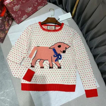 

2019 New Casual Fashion Vintage British Cartoon Lamb Intarsia Heart-shaped O-neck Wool Full Sleeves Sweater