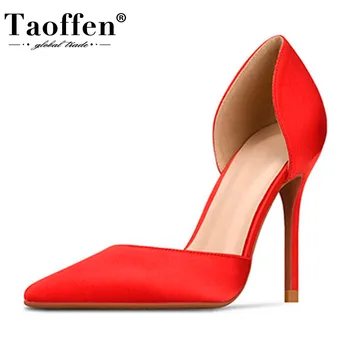 

Taoffen New Women Pumps Spring Wedding Solid Color Shoes Women Fashion Pointed Toe Thin Heels Party Mujer Footwear Size 35-43