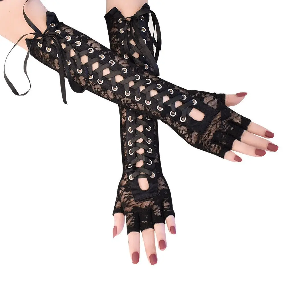 

1 Pair Halloween Retro Women's Long Gloves Steampunk Gothic Lace Corset Arm Elbow Fingerless Cosplay Glove