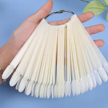 

50pcs Round Head Iron Ring Fan Nail Polish Swatch Color Card ABS Good Flexibility Color Accuracy Oval Fake False Nail DIY Tools