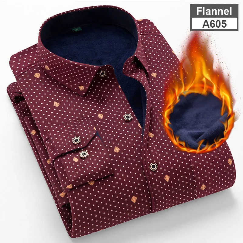 A605-Flannel NIGRITY Новая мужская клетчатая теплая рубашка с длинным рукавом с подкладкой из плотного флиса модная мягкая Повседневная фланелевая рубашка удобного размера плюс L-4XL - Цвет: A605-Flannel