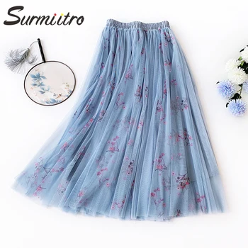 

Surmiitro Elegant Long Pleated Tulle Skirt Women 2020 Spring Summer Korean Ladies White Pink High Waist Maxi Tutu Skirt Female