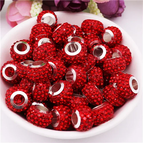 20Pcs New Assorted Color Luxury Rhinestone Large Hole Spacer Fit Pandora Charms Bracelet Hair Beads for Women DIY Jewelry Making New Luxury Color 7