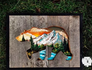 

30x40cm Sunset Landscape Paintings Emerge from Creatively Carved Wood Frames