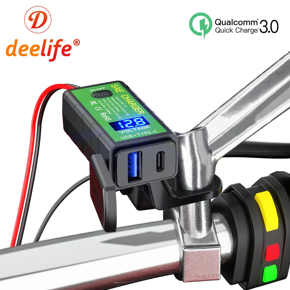 USB зарядное устройство Deelife вольтметр для мотоцикла 12 В 24 в адаптер с портом типа C