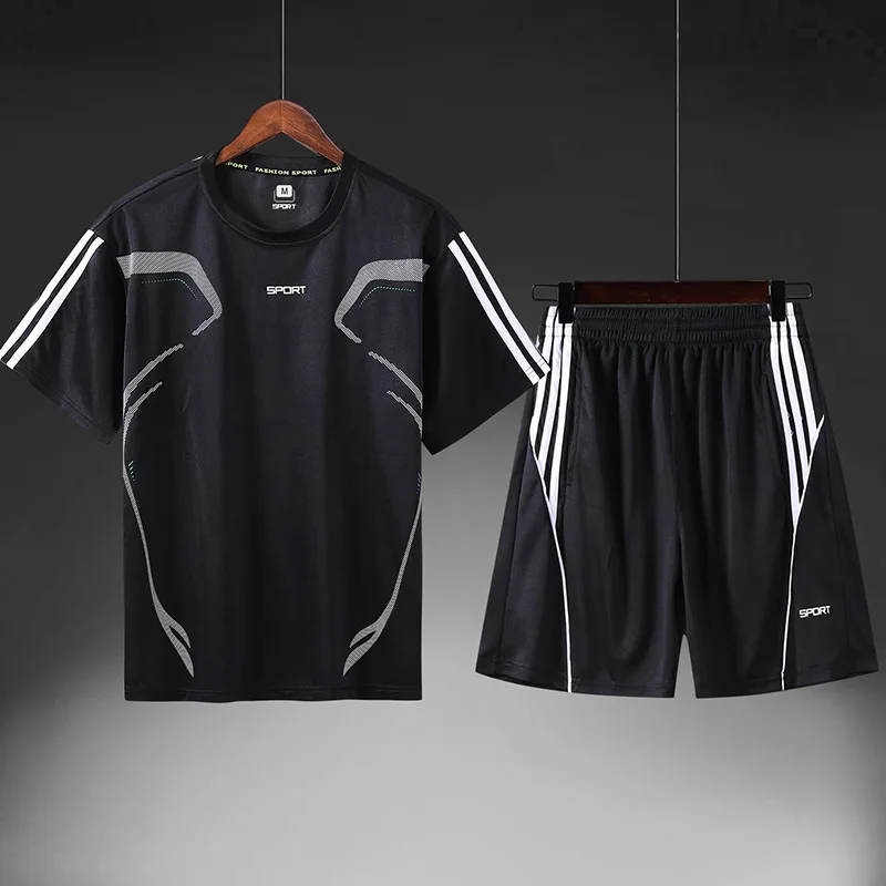 

Sports Set Men's Summer Leisure Suit Gym Jogging Suits Loose-Fit Crew Neck Groups Customizable Quick Drying Clothes T-shirt