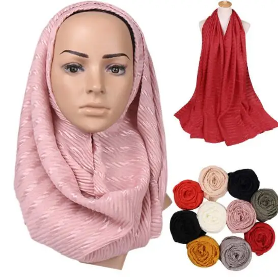 

2019 New Cotton Wrinkled Women Hijabs Long Shawl Solid Color Scarves Plain Color Headscarf Wrap Fashion Lady Pashmina