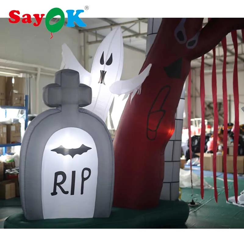 Sayok надувной вход на Хэллоуин Archway надувной надгробный камень с гримом жнец со светодиодными огнями украшение для сада