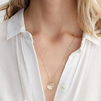 

Visunion 316L Stainless Steel Necklace Fashion Chain Pendant Coin Round Circle Charm Necklace Gold Silver Color Link Necklace