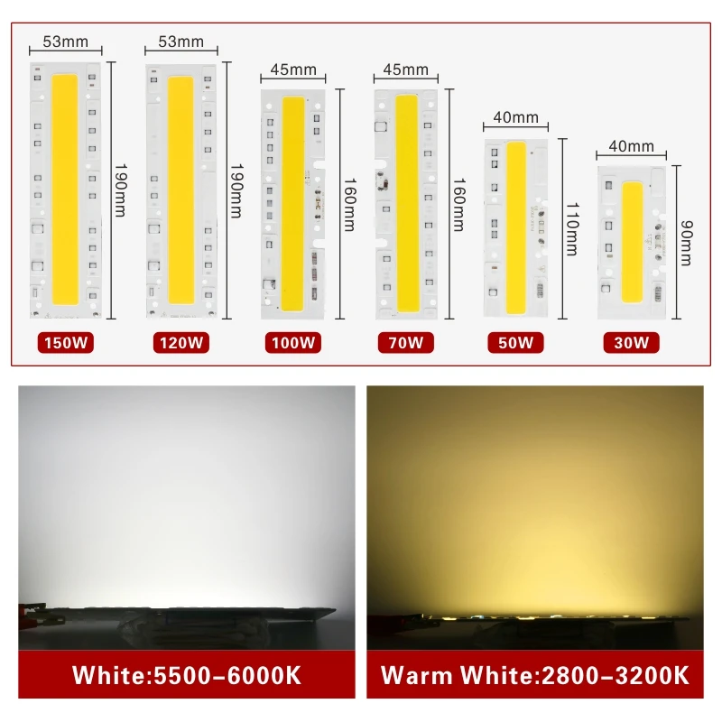 Светодиодный чип 30 Вт 50 70 100W 120W 150W 110V 220V COB Чип светодиодный прожектор светильник