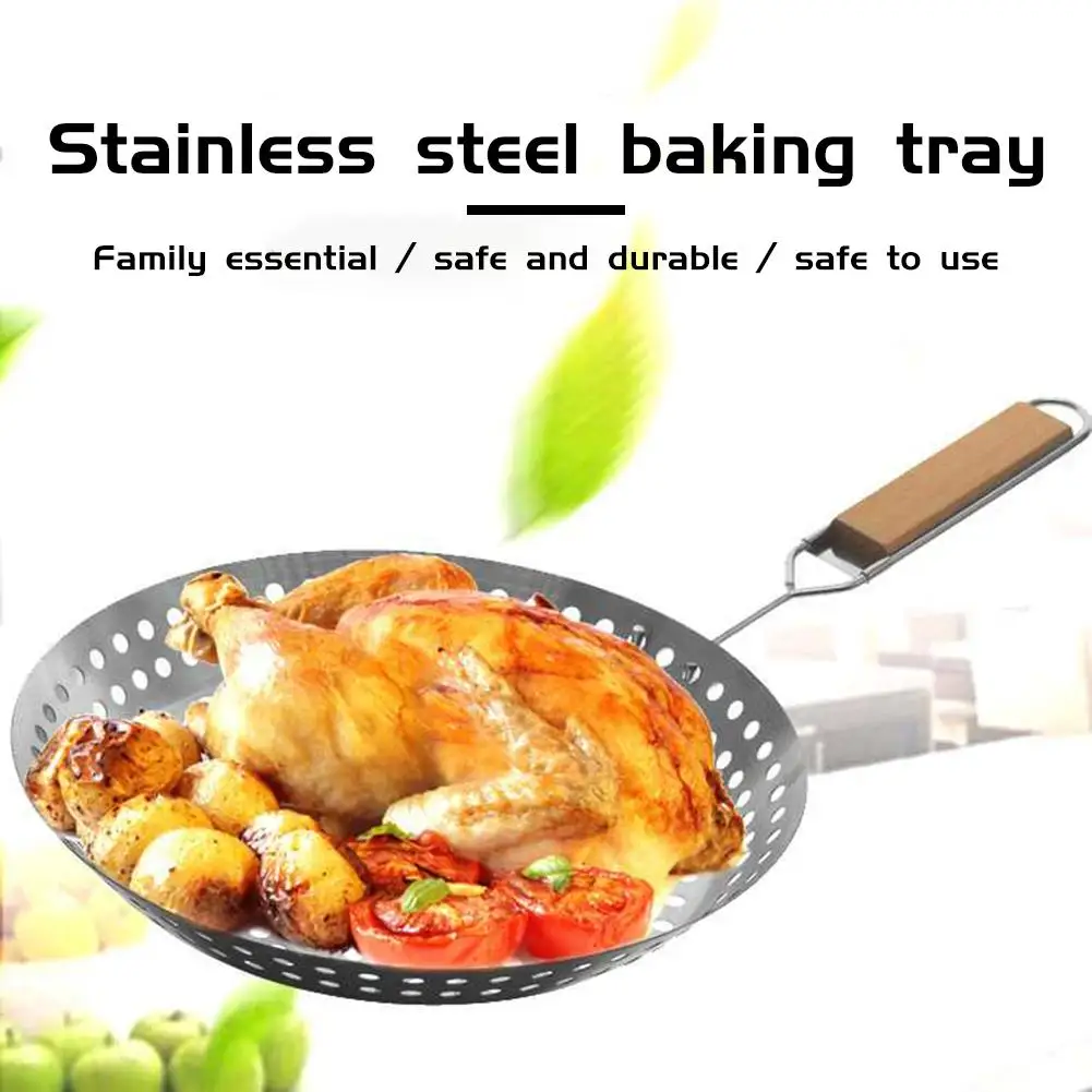 

Stainless Steel Roast Grilled Chicken Rack Round Leak Hole Barbecue Tray Drying Net Rack Removable Filter Oil Placement Plate