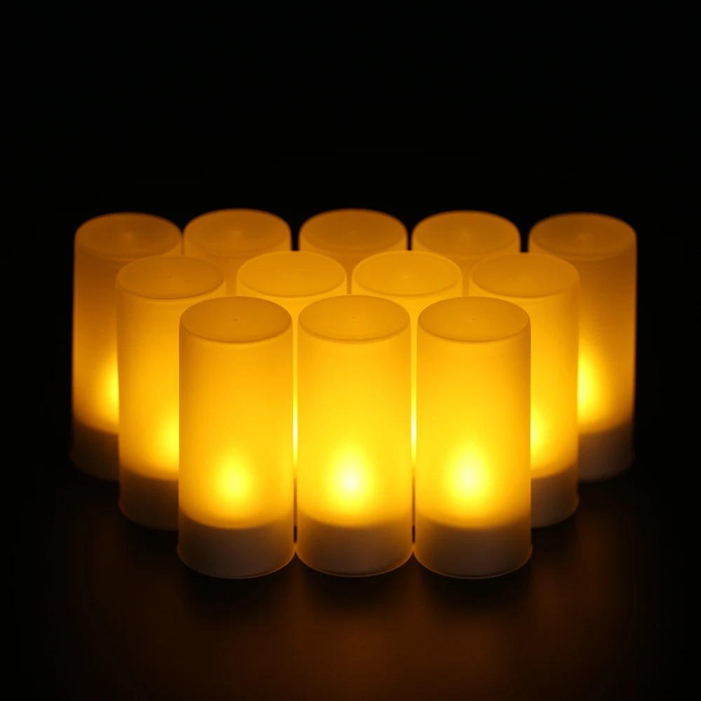 12pcs/set LED Flameless Candles Home Decor Tealight Candles Figurines Lights with Frosted Cups Home Decoration 100-240V