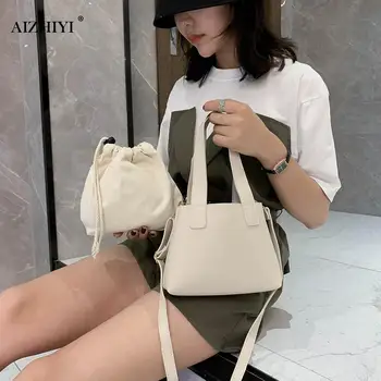 

2pcs/Set Portable Women Leather Shoulder Handbags Classic Texture Creative Design Chic PU Casual Drawstring Pouch