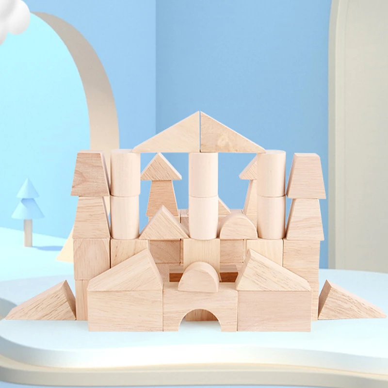 

50 Pieces Of Wooden Building Blocks Toys For Children Learning Geometric Shape Assembling Building & Construction Game Wood Toys