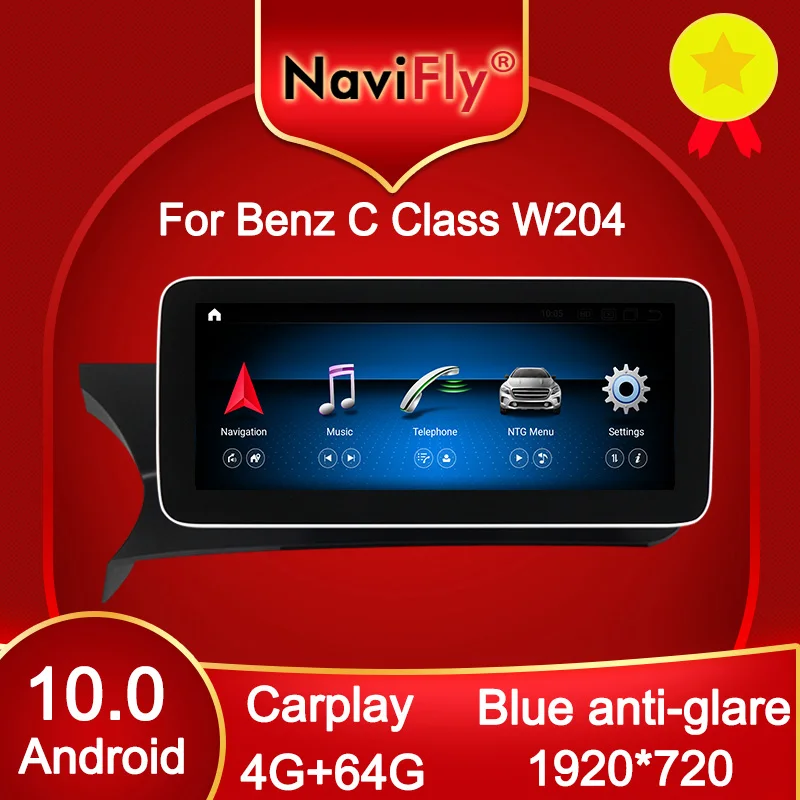NaviFly Android 10 автомобильный DVD GPS для Mercedes benz C Class W204 C200 C260 C300 2011-2013 25 &quot1920*720 Blue Anti-Glar