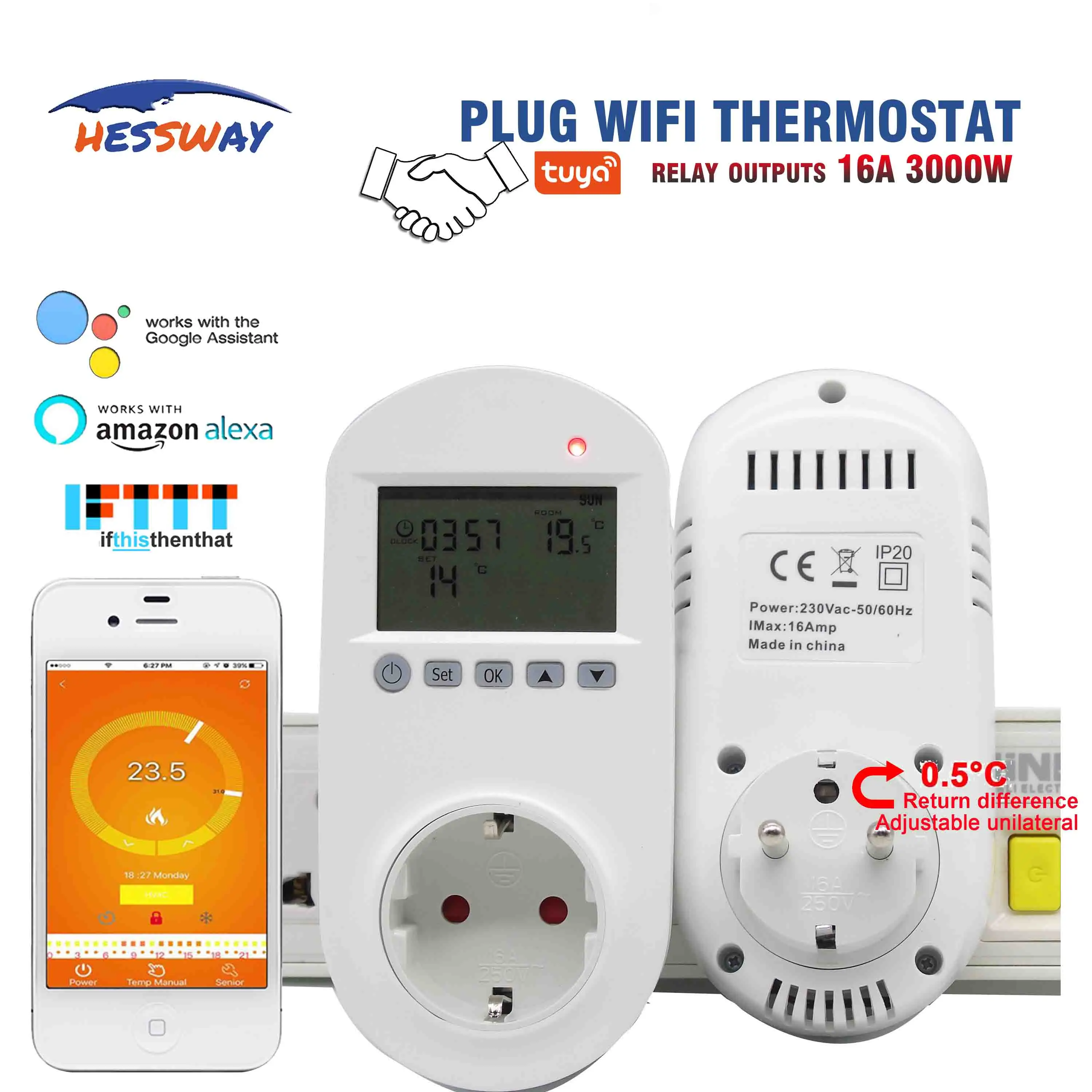 Терморегулятор HESSWAY TUYA термостат для теплого пола с Wi Fi европейская вилка 16