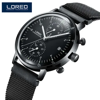 

LOREO Fashion Men Watches Male Top Brand Luxury Quartz Watch Men Casual 316L stainless steel Gauze belt Waterproof Sport Watches